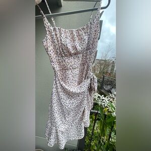 Elegant Asymmetrical Floral Dress in Pink and Purple.